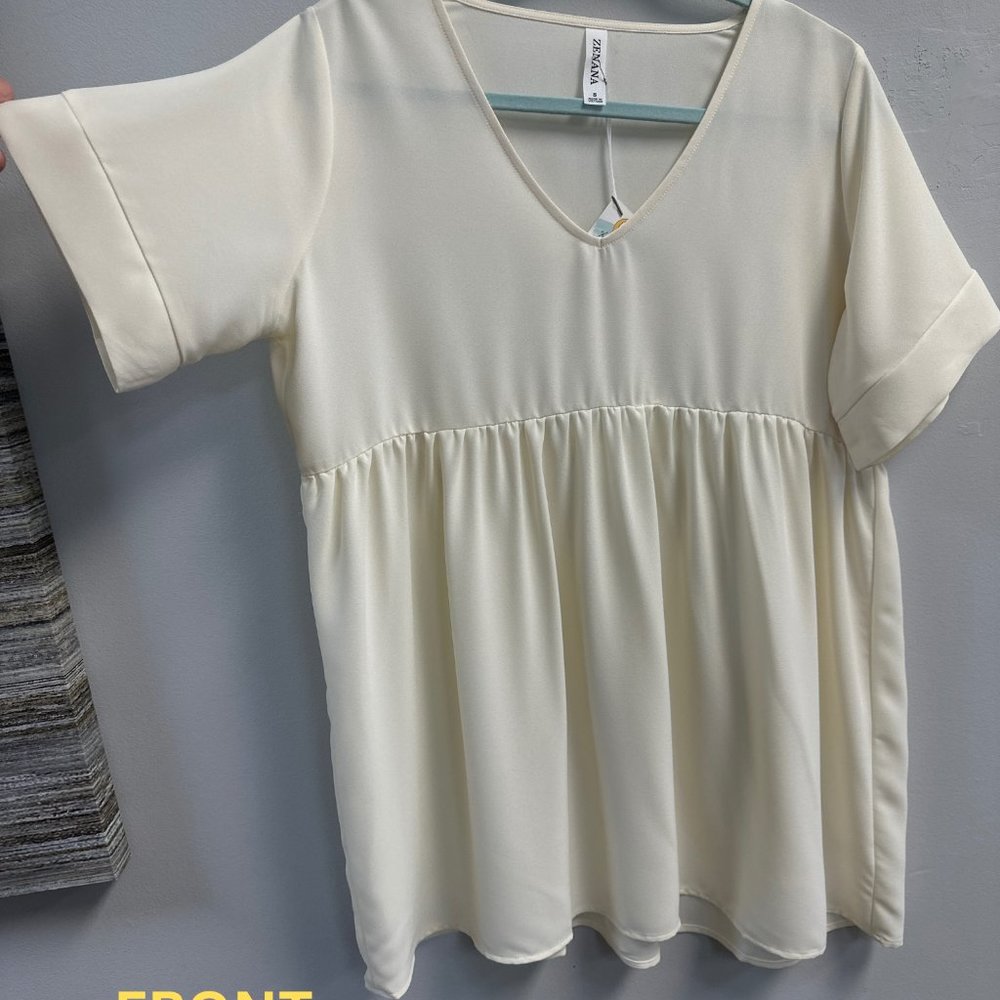 EMPIRE WAIST SHIRRING TUNIC-CREAM